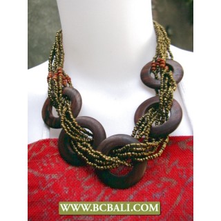 Bcbali Golden Beaded Wrap Wooden Necklaces